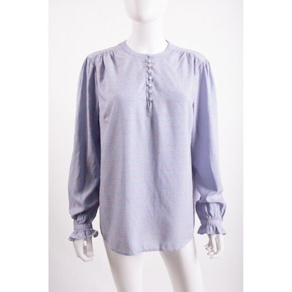 Boden Womens Lori Blouse Shirt UK 14 US 10 Blue Pink Swiss Dot Long Sleeve NWT - Picture 1 of 6